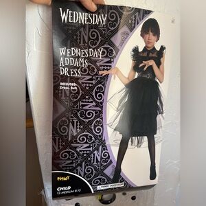 Spirit Wednesday Adams Black Layered Tulle halloween costume with Belt, wig sz M